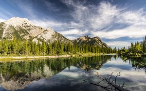 Preview wallpaper mountains, pond, landscape, nature, canada