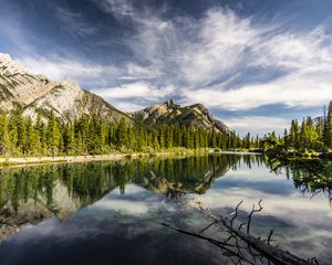 Preview wallpaper mountains, pond, landscape, nature, canada