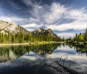 Preview wallpaper mountains, pond, landscape, nature, canada