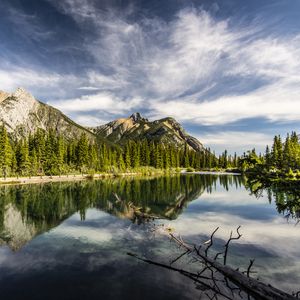 Preview wallpaper mountains, pond, landscape, nature, canada