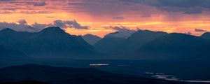 Preview wallpaper mountains, pond, water, silhouettes, twilight, dark