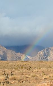 Preview wallpaper mountains, rainbow, field, landscape