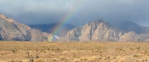 Preview wallpaper mountains, rainbow, field, landscape