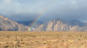 Preview wallpaper mountains, rainbow, field, landscape