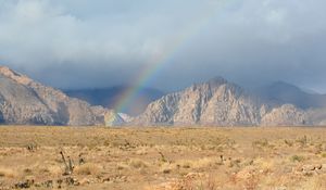 Preview wallpaper mountains, rainbow, field, landscape