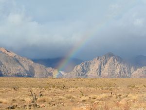 Preview wallpaper mountains, rainbow, field, landscape