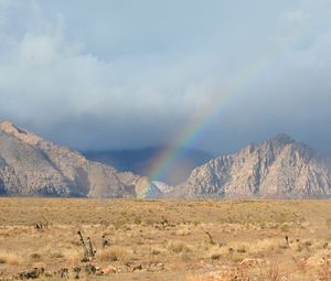 Preview wallpaper mountains, rainbow, field, landscape