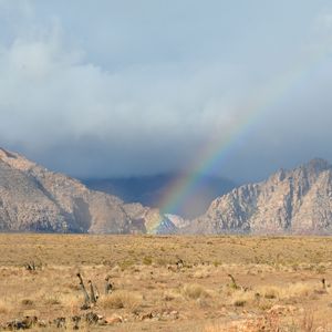 Preview wallpaper mountains, rainbow, field, landscape