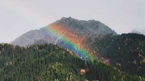 Preview wallpaper mountains, rainbow, landscape, forest, trees