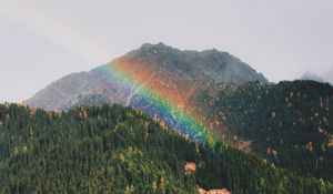 Preview wallpaper mountains, rainbow, landscape, forest, trees
