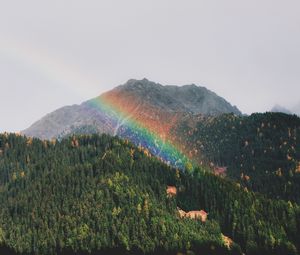 Preview wallpaper mountains, rainbow, landscape, forest, trees