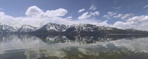 Preview wallpaper mountains, reflection, lake, bottom, stones, sky, clouds