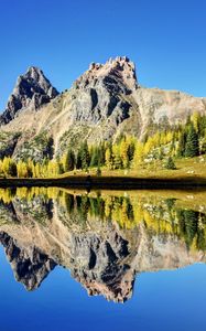 Preview wallpaper mountains, reflection, sky, grass, lake