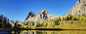 Preview wallpaper mountains, reflection, sky, grass, lake