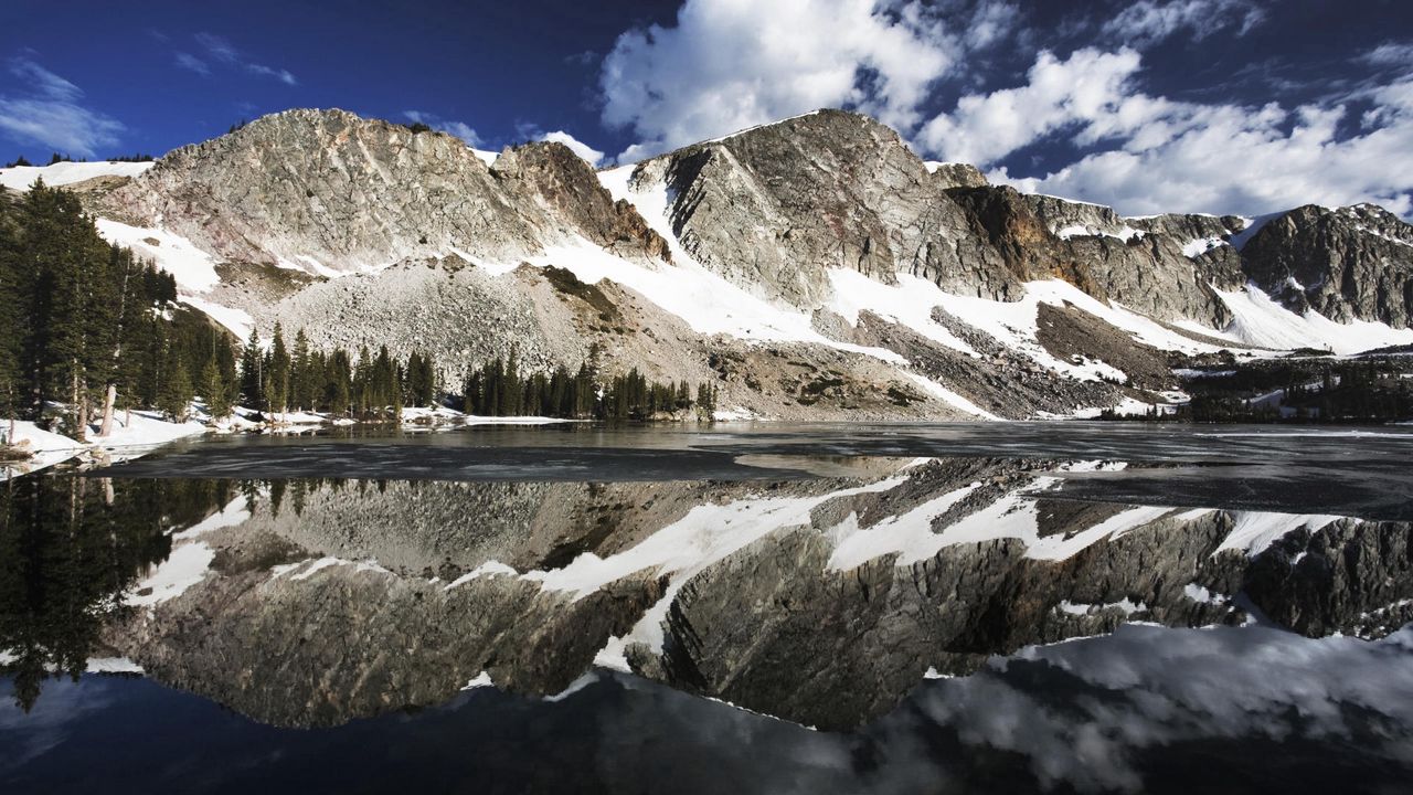 Wallpaper mountains, reflection, snow, lake, surface