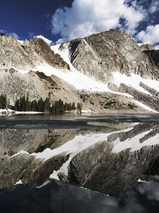 Preview wallpaper mountains, reflection, snow, lake, surface