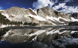 Preview wallpaper mountains, reflection, snow, lake, surface