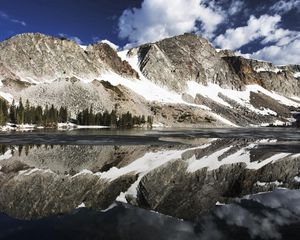 Preview wallpaper mountains, reflection, snow, lake, surface