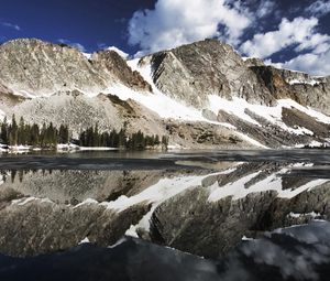 Preview wallpaper mountains, reflection, snow, lake, surface