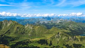 Preview wallpaper mountains, relief, clouds, landscape, aerial view
