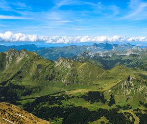 Preview wallpaper mountains, relief, clouds, landscape, aerial view