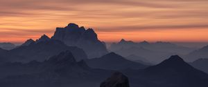 Preview wallpaper mountains, relief, fog, sunset, nature