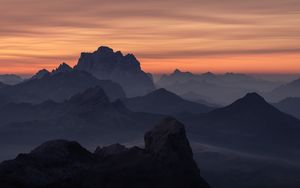 Preview wallpaper mountains, relief, fog, sunset, nature