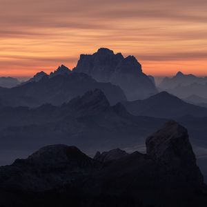 Preview wallpaper mountains, relief, fog, sunset, nature
