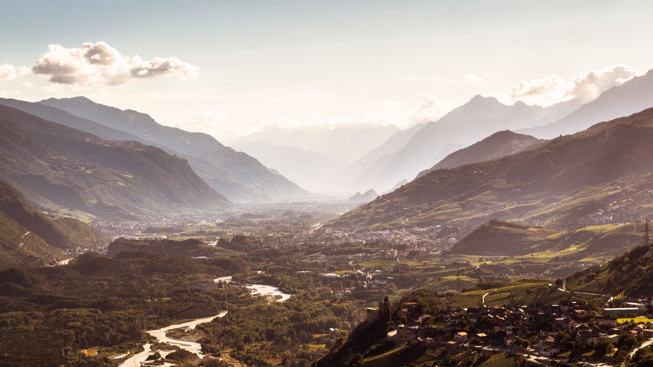 Wallpaper mountains, relief, fog, landscape, aerial view