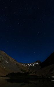 Preview wallpaper mountains, relief, lake, starry sky, night