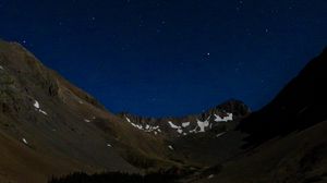 Preview wallpaper mountains, relief, lake, starry sky, night