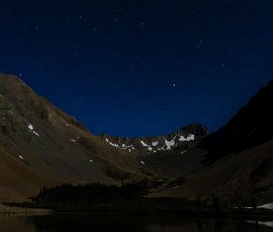 Preview wallpaper mountains, relief, lake, starry sky, night