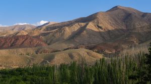 Preview wallpaper mountains, relief, peaks, trees, forest, landscape