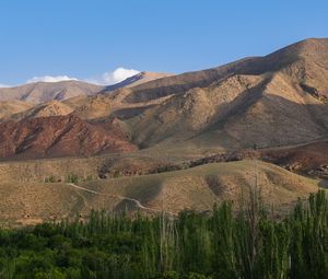 Preview wallpaper mountains, relief, peaks, trees, forest, landscape