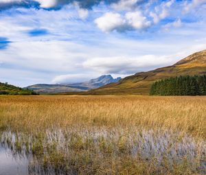 Preview wallpaper mountains, relief, slope, grass, water