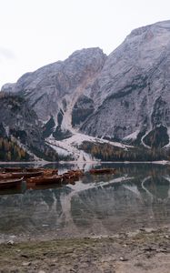 Preview wallpaper mountains, relief, slope, lake, boats