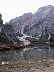 Preview wallpaper mountains, relief, slope, lake, boats