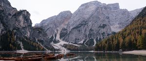 Preview wallpaper mountains, relief, slope, lake, boats