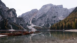 Preview wallpaper mountains, relief, slope, lake, boats