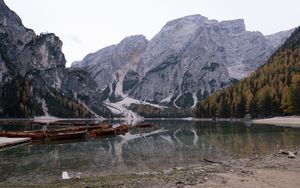 Preview wallpaper mountains, relief, slope, lake, boats