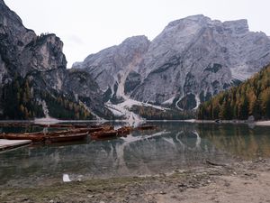 Preview wallpaper mountains, relief, slope, lake, boats