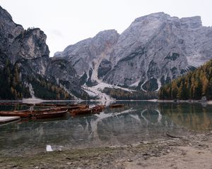 Preview wallpaper mountains, relief, slope, lake, boats