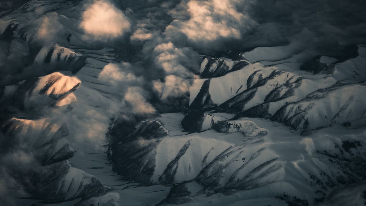 Wallpaper mountains, relief, snow, winter, aerial view