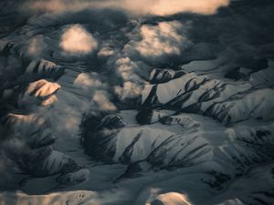 Preview wallpaper mountains, relief, snow, winter, aerial view