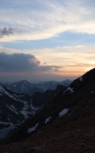 Preview wallpaper mountains, relief, snow, twilight, landscape