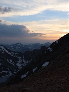 Preview wallpaper mountains, relief, snow, twilight, landscape