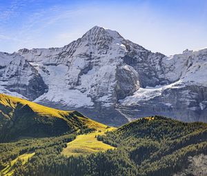 Preview wallpaper mountains, relief, snow, trees, nature, landscape