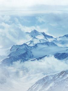 Preview wallpaper mountains, relief, snow, clouds, winter, nature, white