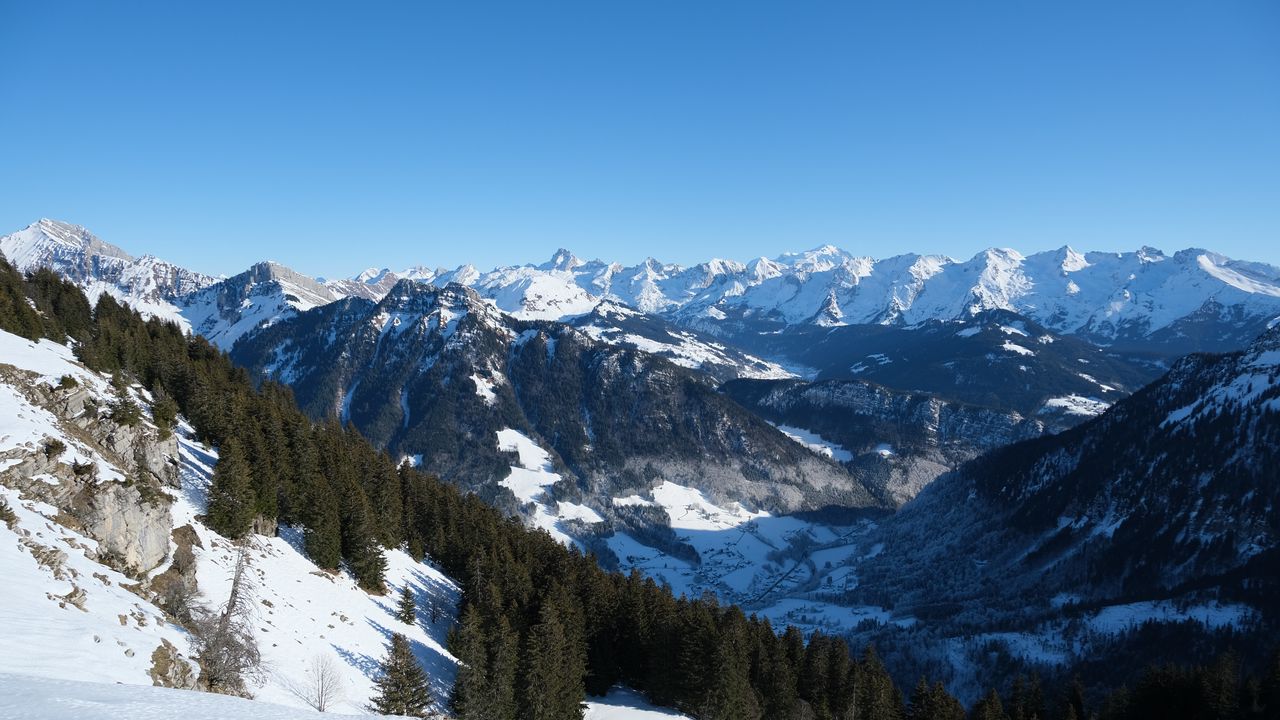 Wallpaper mountains, relief, snow, winter, trees, landscape