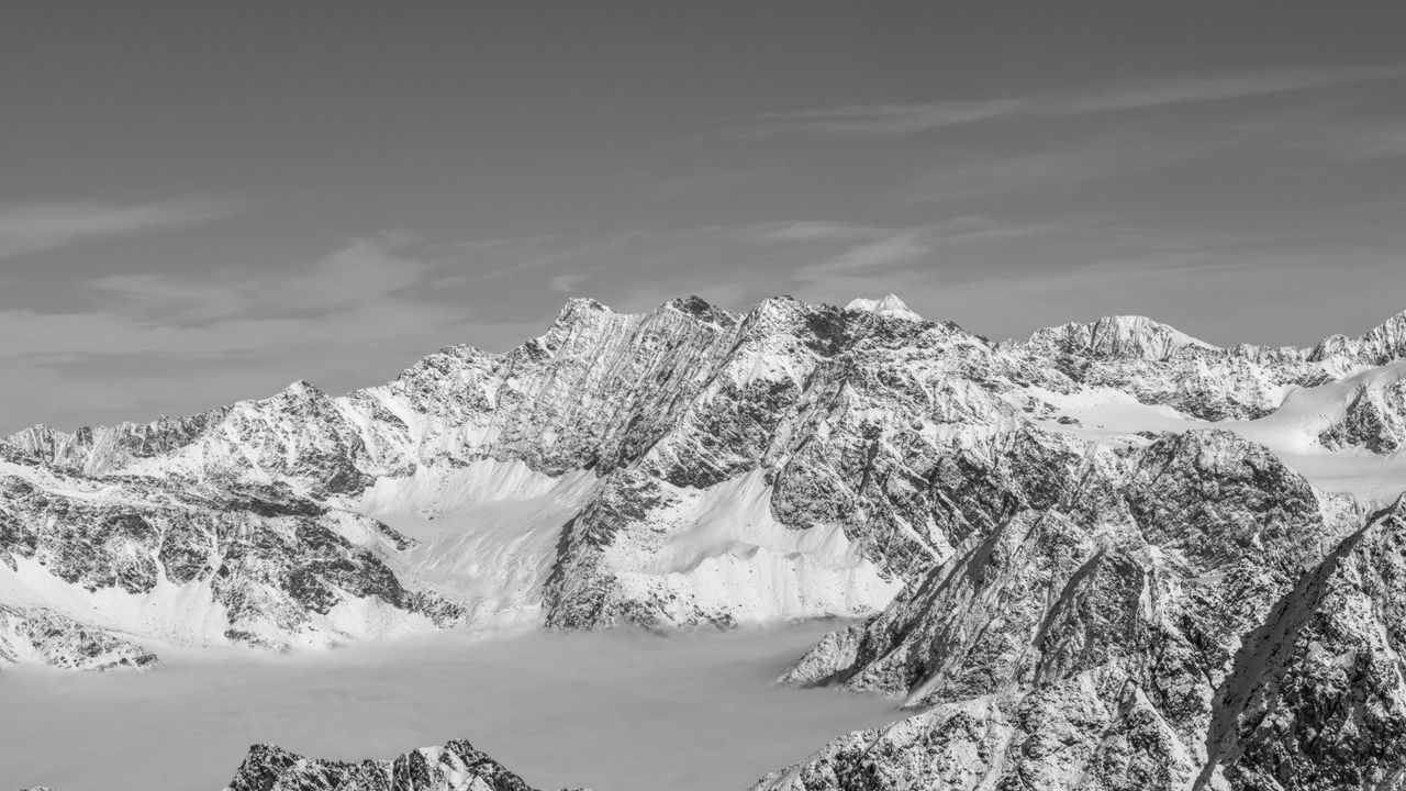 Wallpaper mountains, relief, snow, winter, black and white